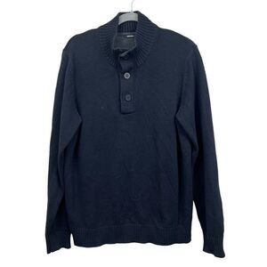 Watsons Mens Knit Sweater Mock Collar 3 Button Ribbed Hem Black Size L*